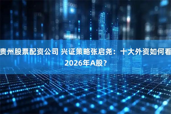 贵州股票配资公司 兴证策略张启尧：十大外资如何看2026年A股？
